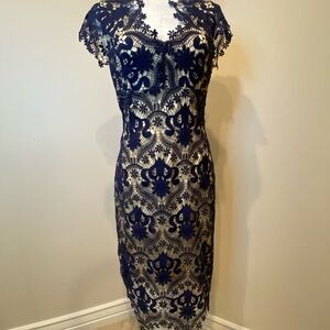 Foxiedox Navy and Cream Lace Midi Dress